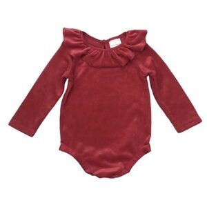 NWT Hanna Andersson Red Velour Ruffle Collar Bodysuit